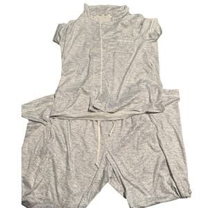 Born Heather Gray Pajama Lounge Set, Soft Knit Button Front, Women's Medium